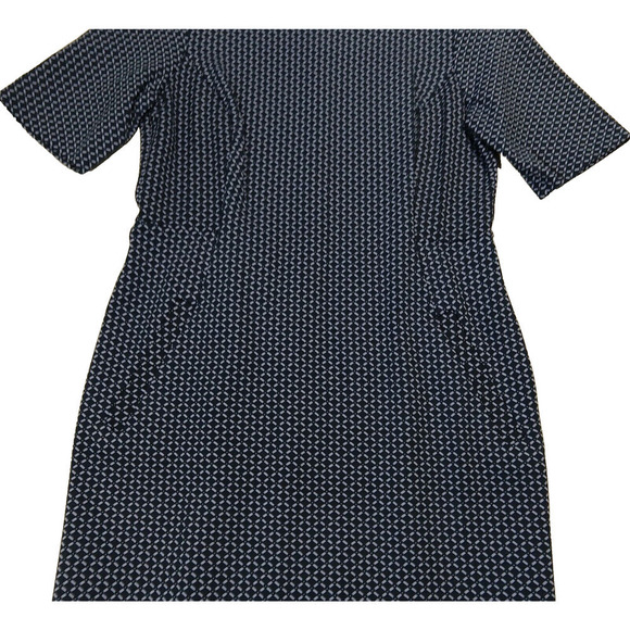 Lands End Short Sleeve Sheath Dress Size 8P New Blue Print Pockets Career - Picture 3 of 7